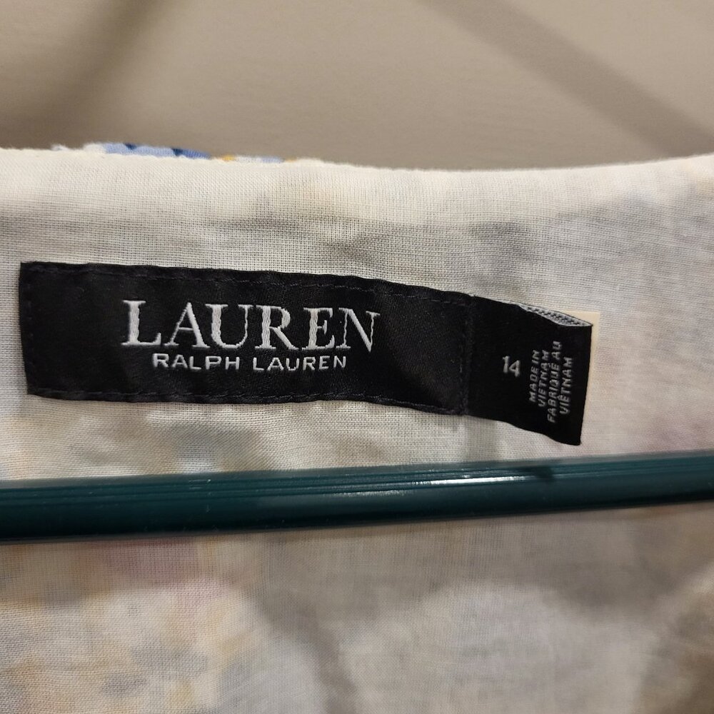 Lauren Ralph Lauren Floral Dress Women Size 14‎ Coastal Flowy Ruffle Puff Sleeve - Picture 4 of 6